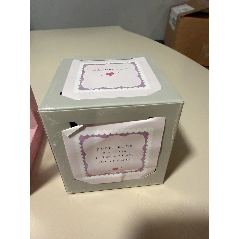 Vintage 2001 Target Pink Photo Cube Holds 5 3x3 Photos Valentines Day Decor